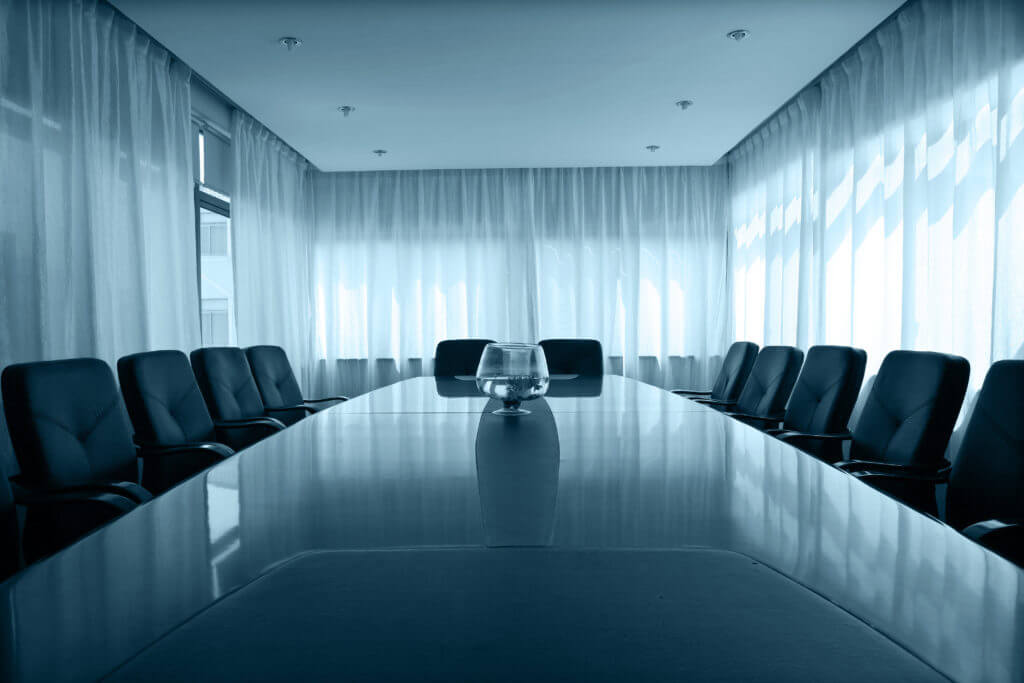 Empty boardroom set for a board meeting