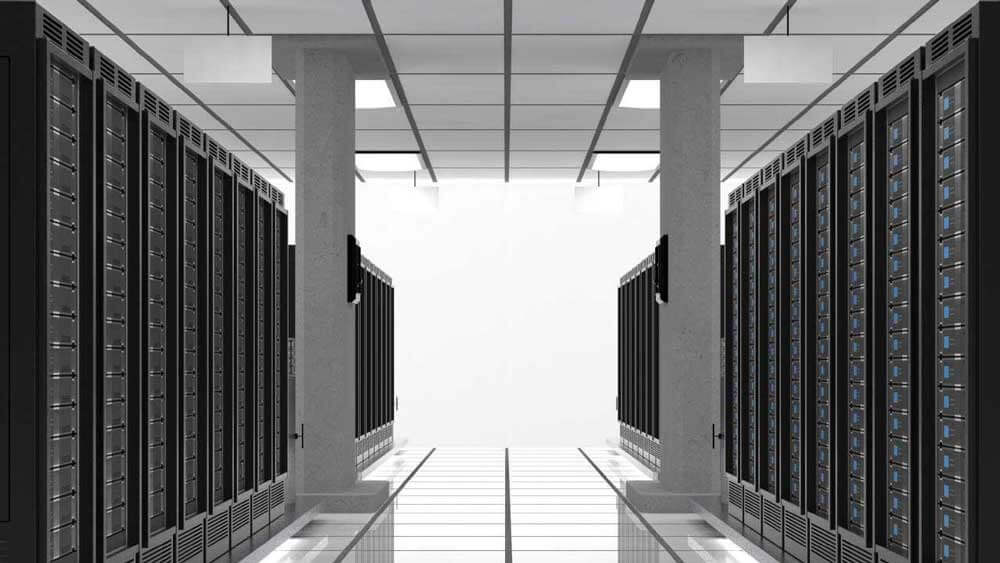 Rows of server racks in a data centre