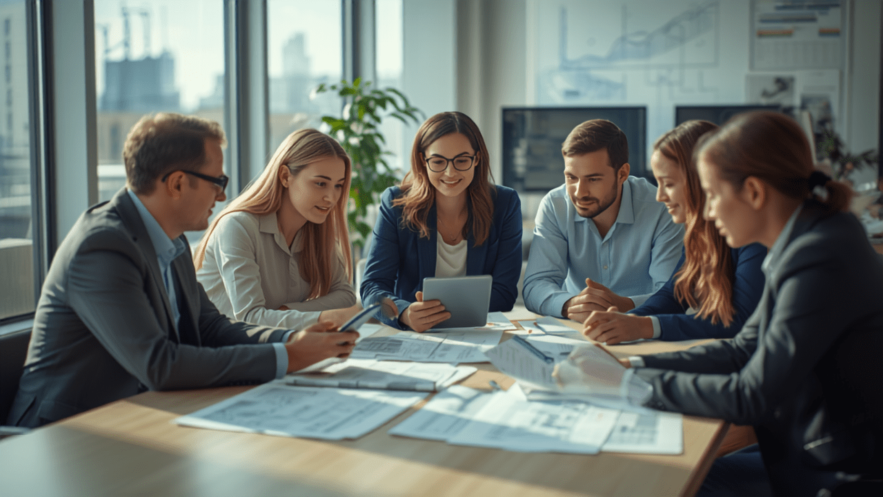 Professionals reviewing a business continuity plan together in a modern Australian office