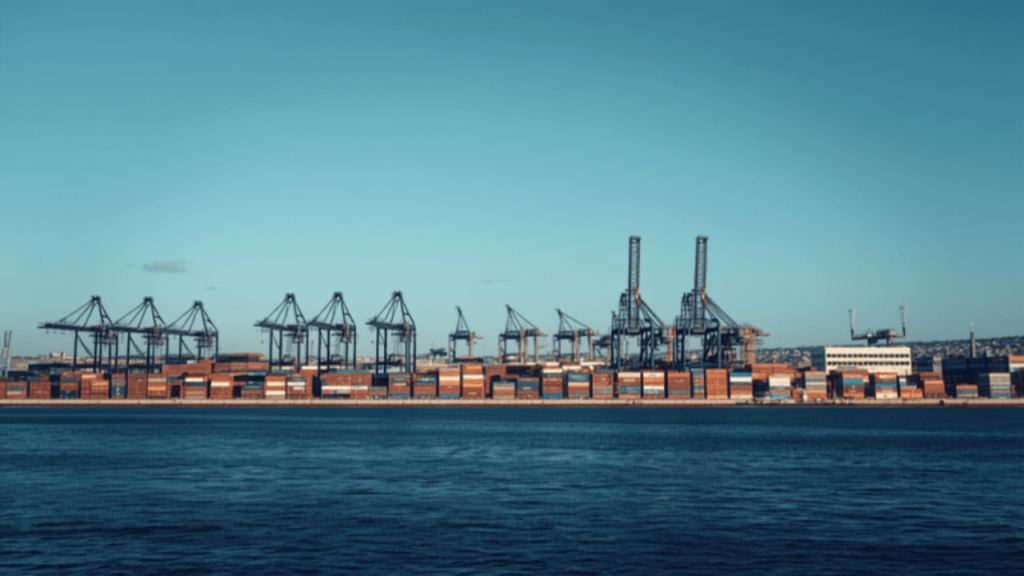 Australian port container terminal with cranes, critical infrastructure