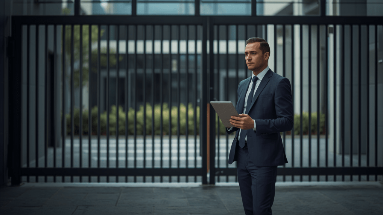 Security consultant conducting a security risk assessment at an Australian commercial building