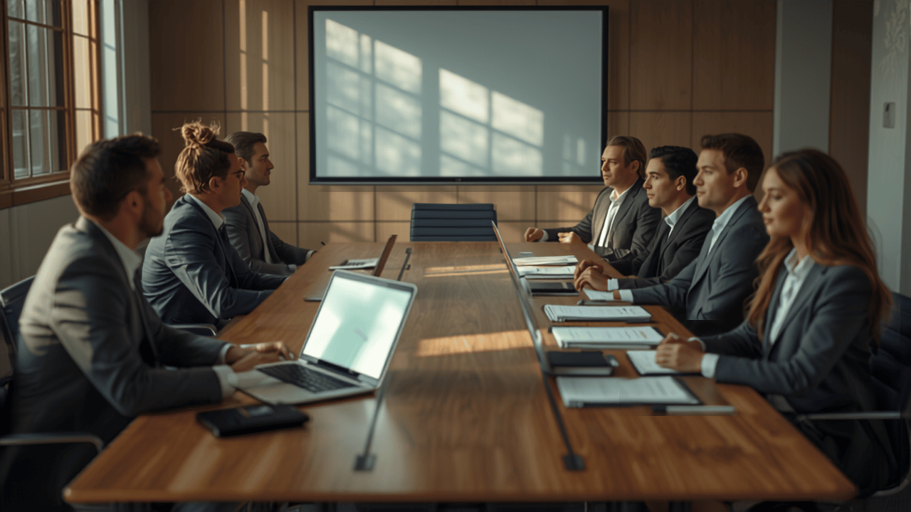 Australian boardroom meeting, representing directors reviewing AI governance obligations under the Voluntary AI Safety Standard.