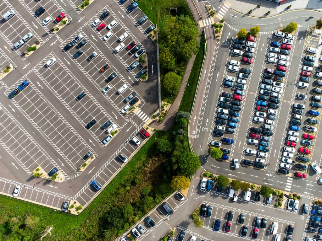 Aerial view of a car park