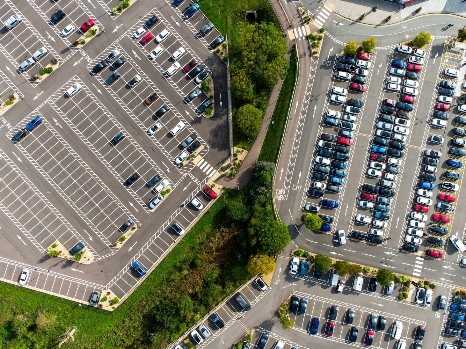 Aerial view of a car park