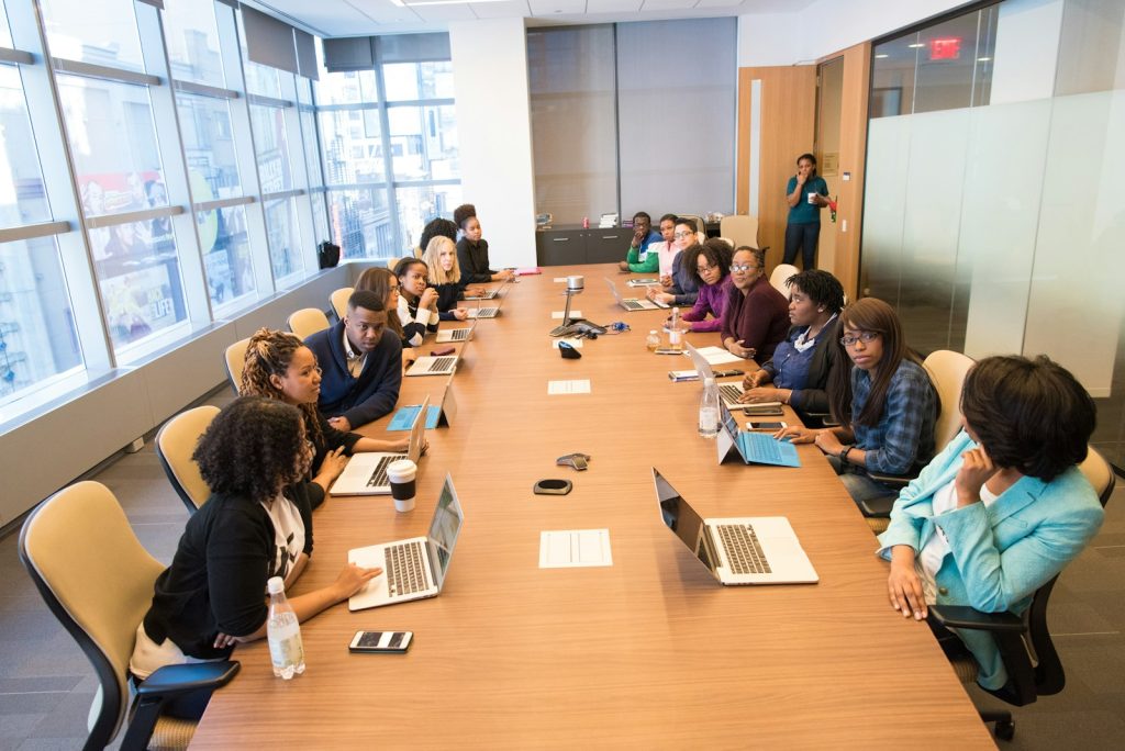 Executive team in a boardroom exercise
