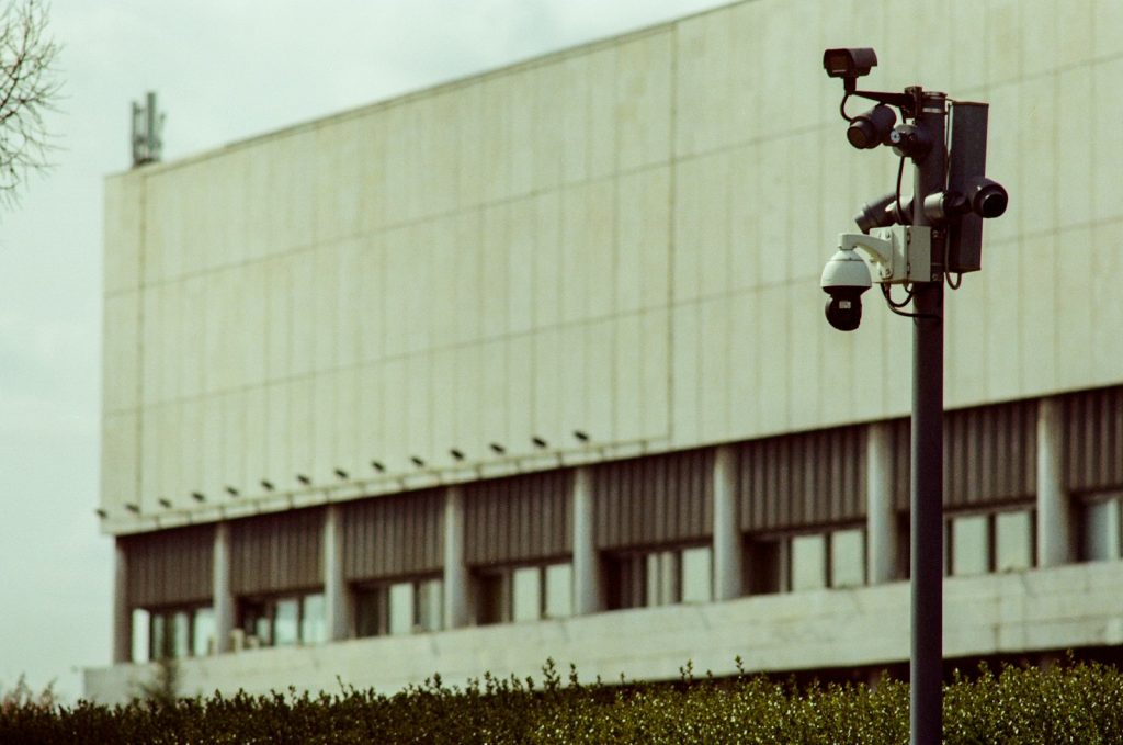 Security cameras mounted on a pole