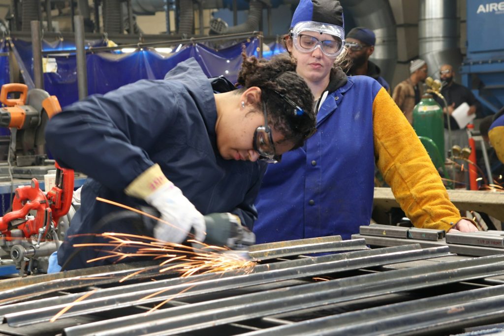 Vocational students in a trade workshop